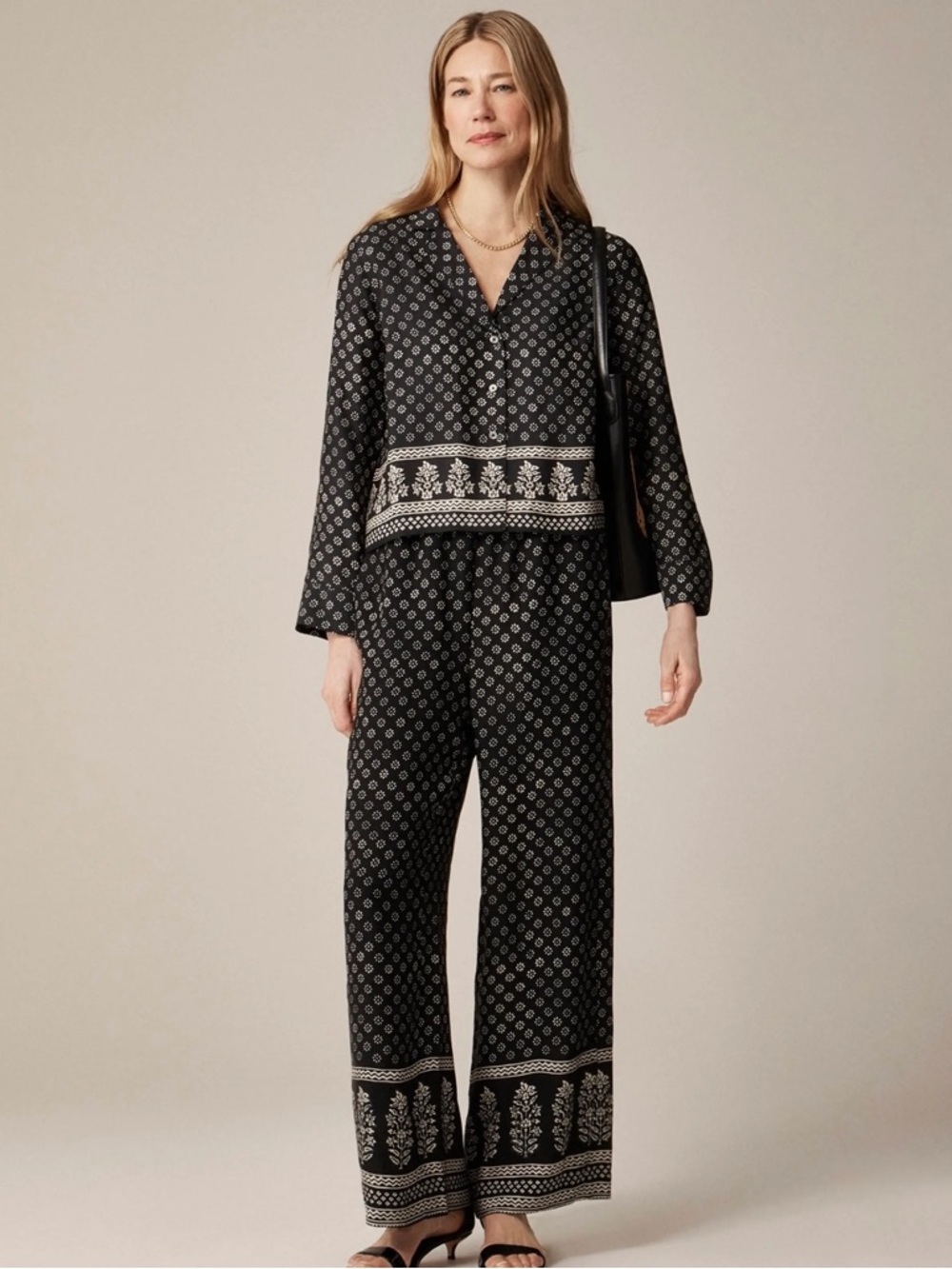 J.Crew Cropped Stratus Pants Block Print Black Size XS